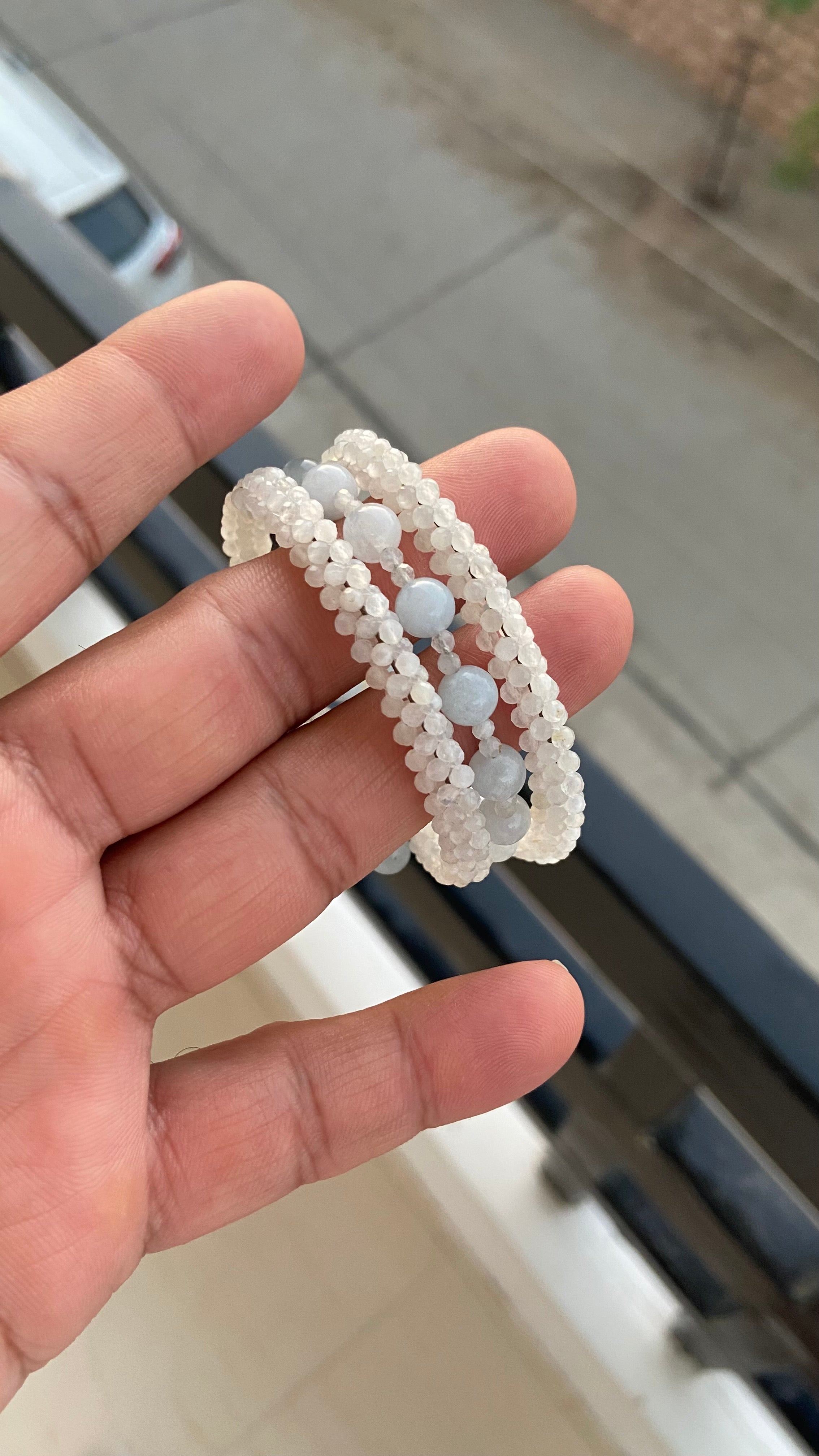 Natural White White Moonstone Beaded Fine Gemstone Bracelet 