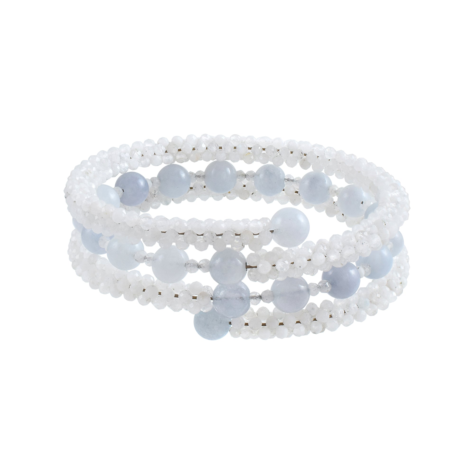 Natural White White Moonstone Beaded Fine Gemstone Bracelet 