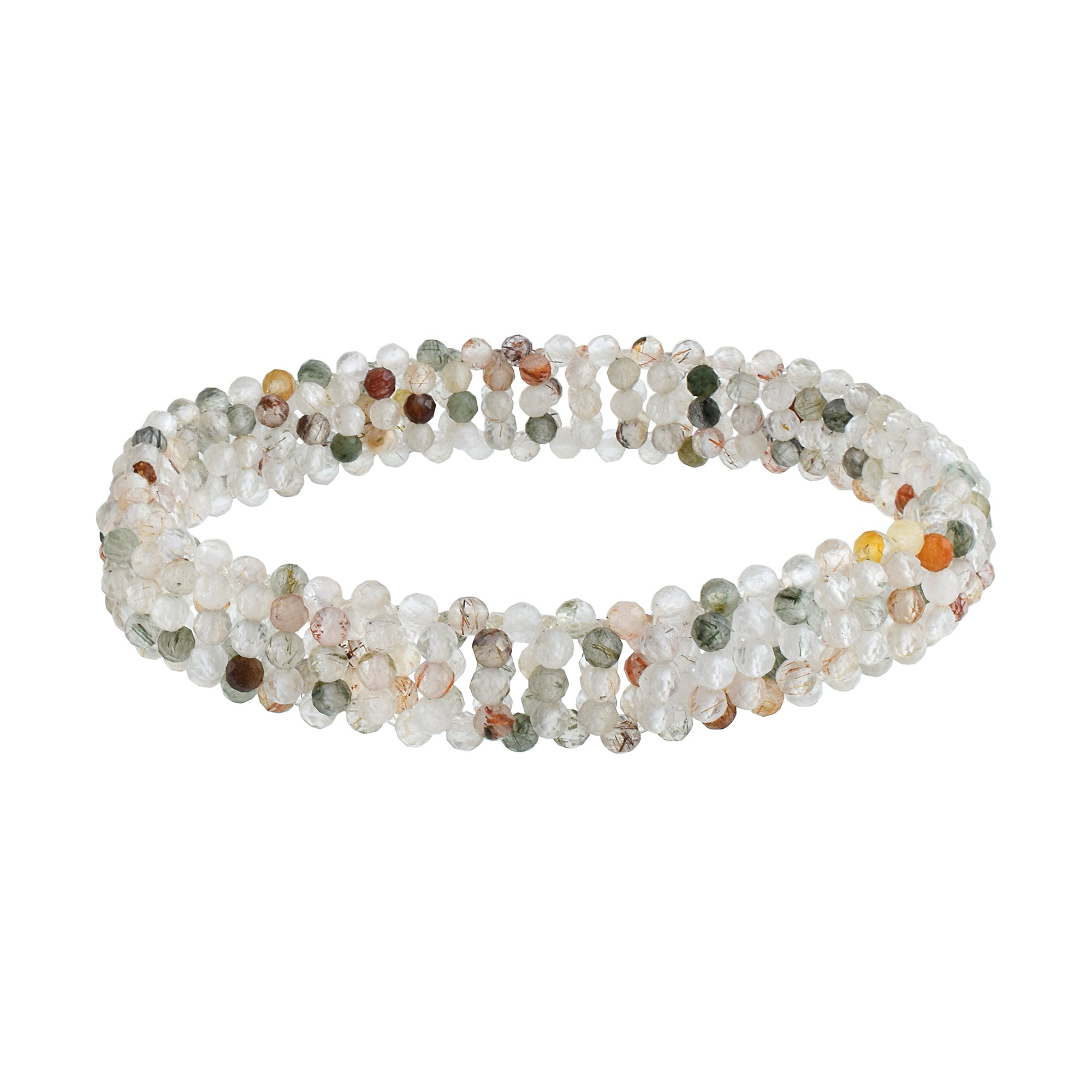 Natural White Rutile Quartz Beaded Fine Gemstone Bracelet 