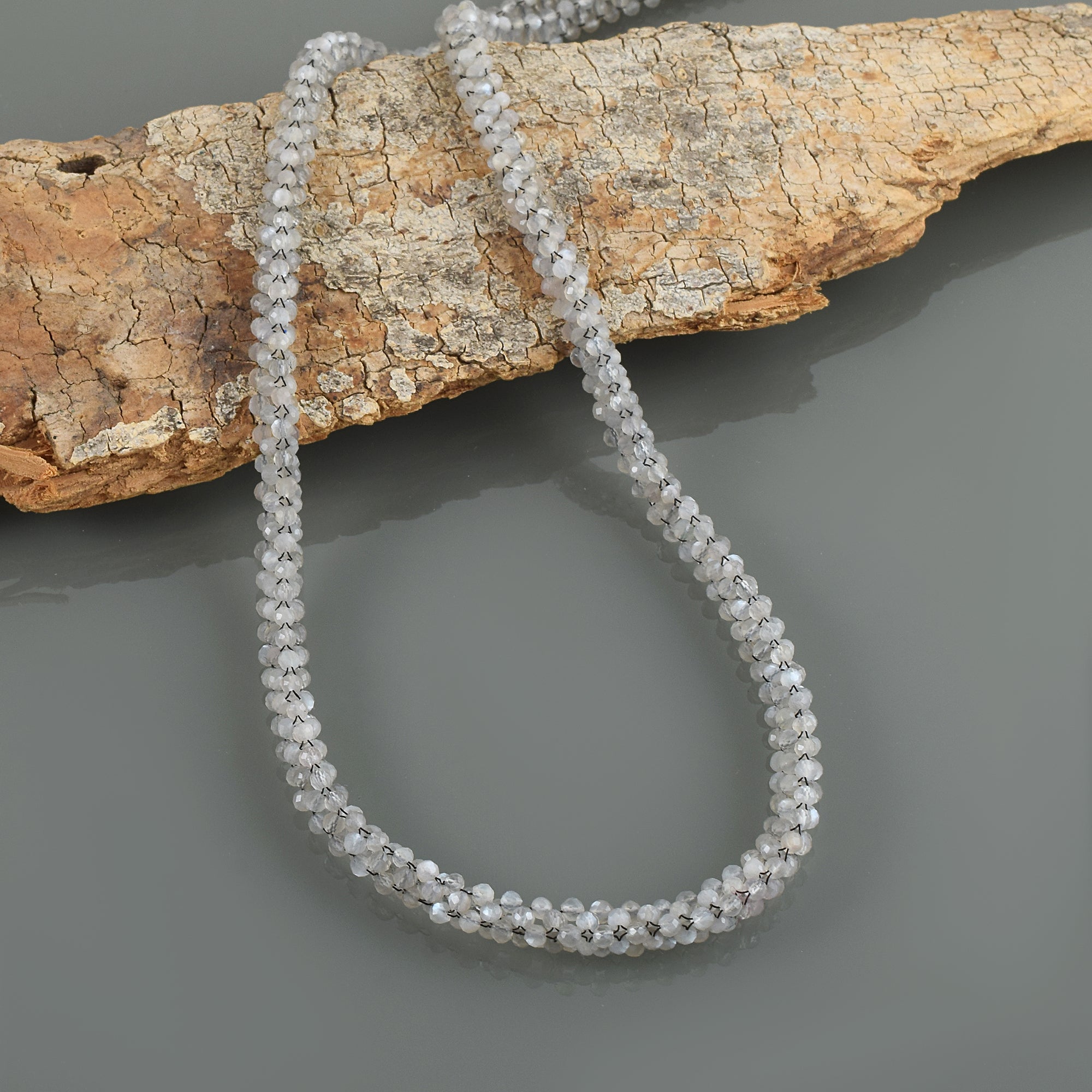 Natural Gray Grey Moonstone Beaded Fine Gemstone Necklace 