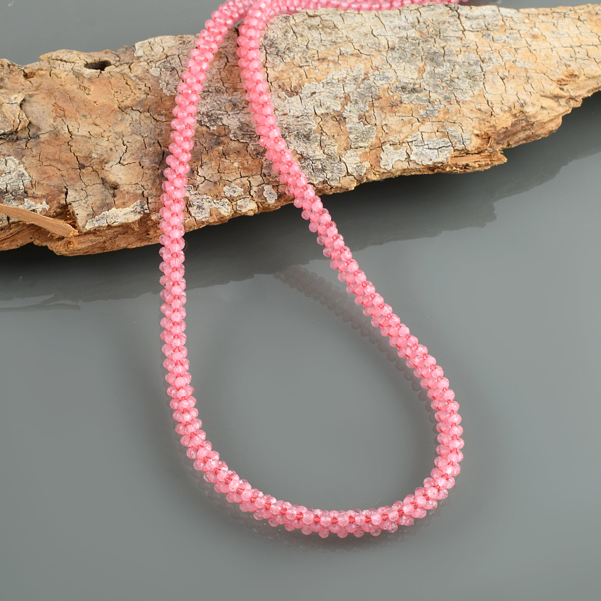 Natural Light Pink Rose Quartz Beaded Fine Gemstone Necklace 