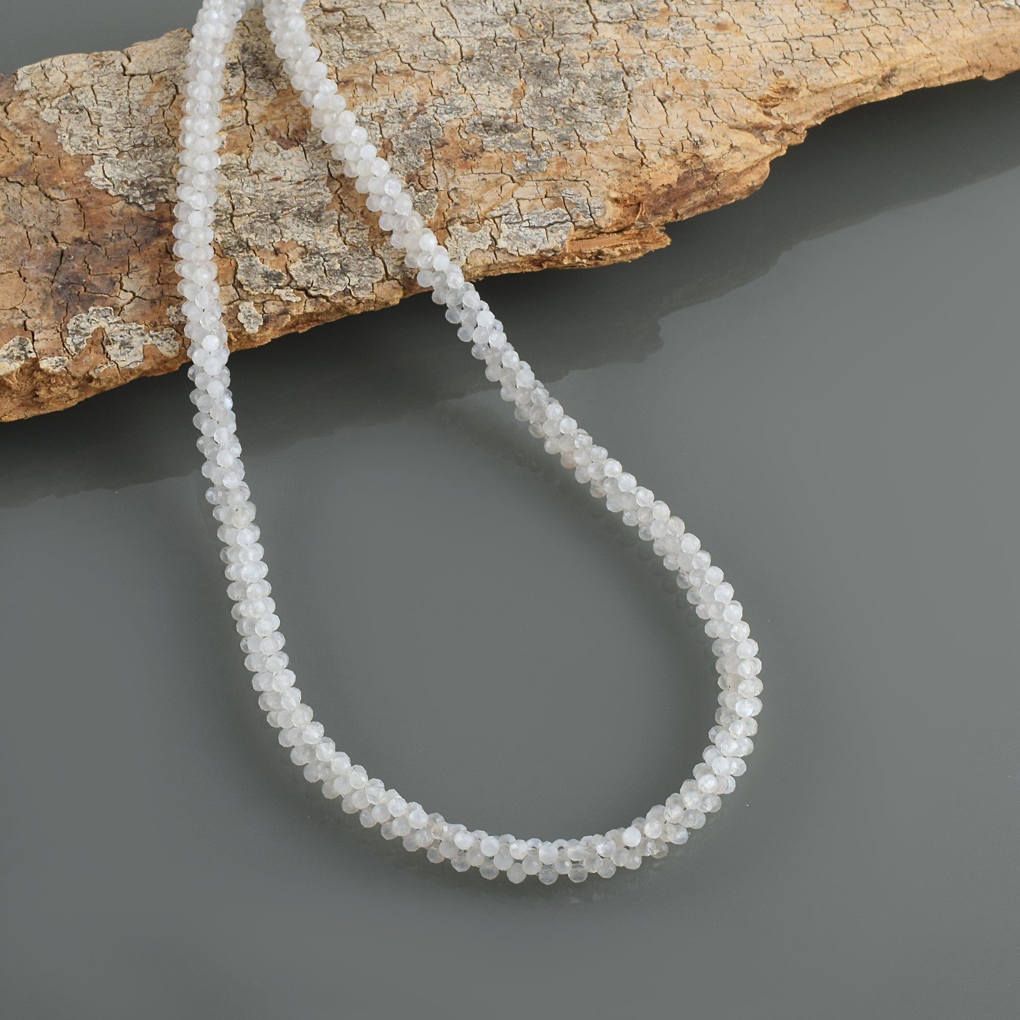 Natural White White Moonstone Beaded Fine Gemstone Necklace 