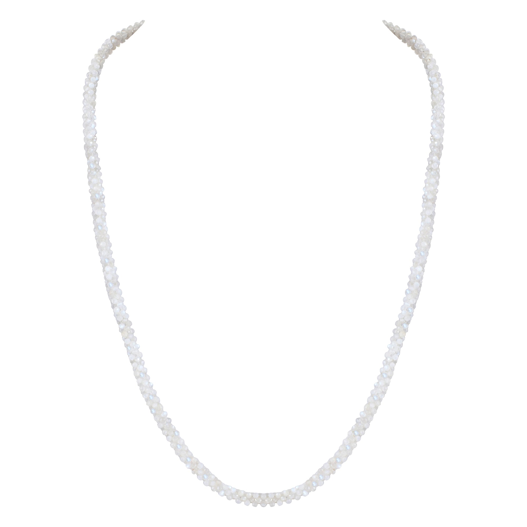 Natural White White Moonstone Beaded Fine Gemstone Necklace 