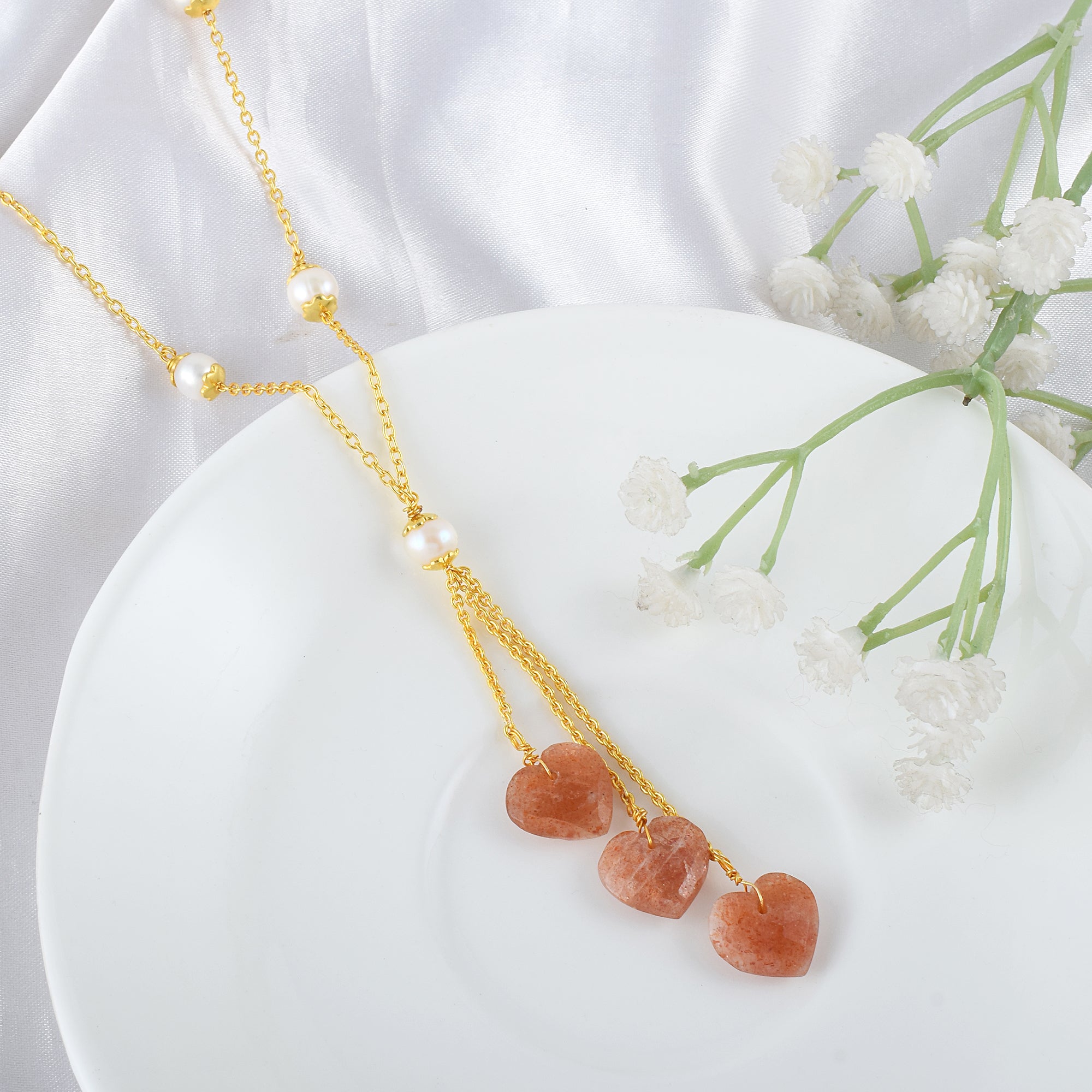 Natural Light Orange SunStone Beaded Fine Gemstone Necklace 