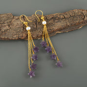 Natural Purple Amethyst Drop/Dangle Fine Gemstone Earrings 