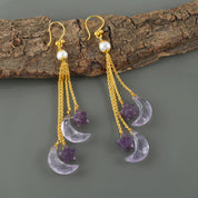 Natural Purple Amethyst Drop/Dangle Fine Gemstone Earrings 