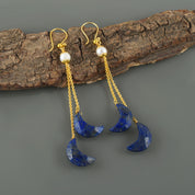 Natural Blue Lapis lazuli Drop/Dangle Fine Gemstone Earrings 