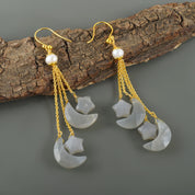 Natural Gray Grey Moonstone  Drop/Dangle Fine Gemstone Earrings 