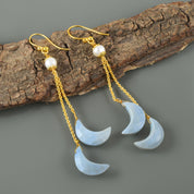 Natural Sky Blue Peruvian Opal Drop/Dangle Fine Gemstone Earrings 