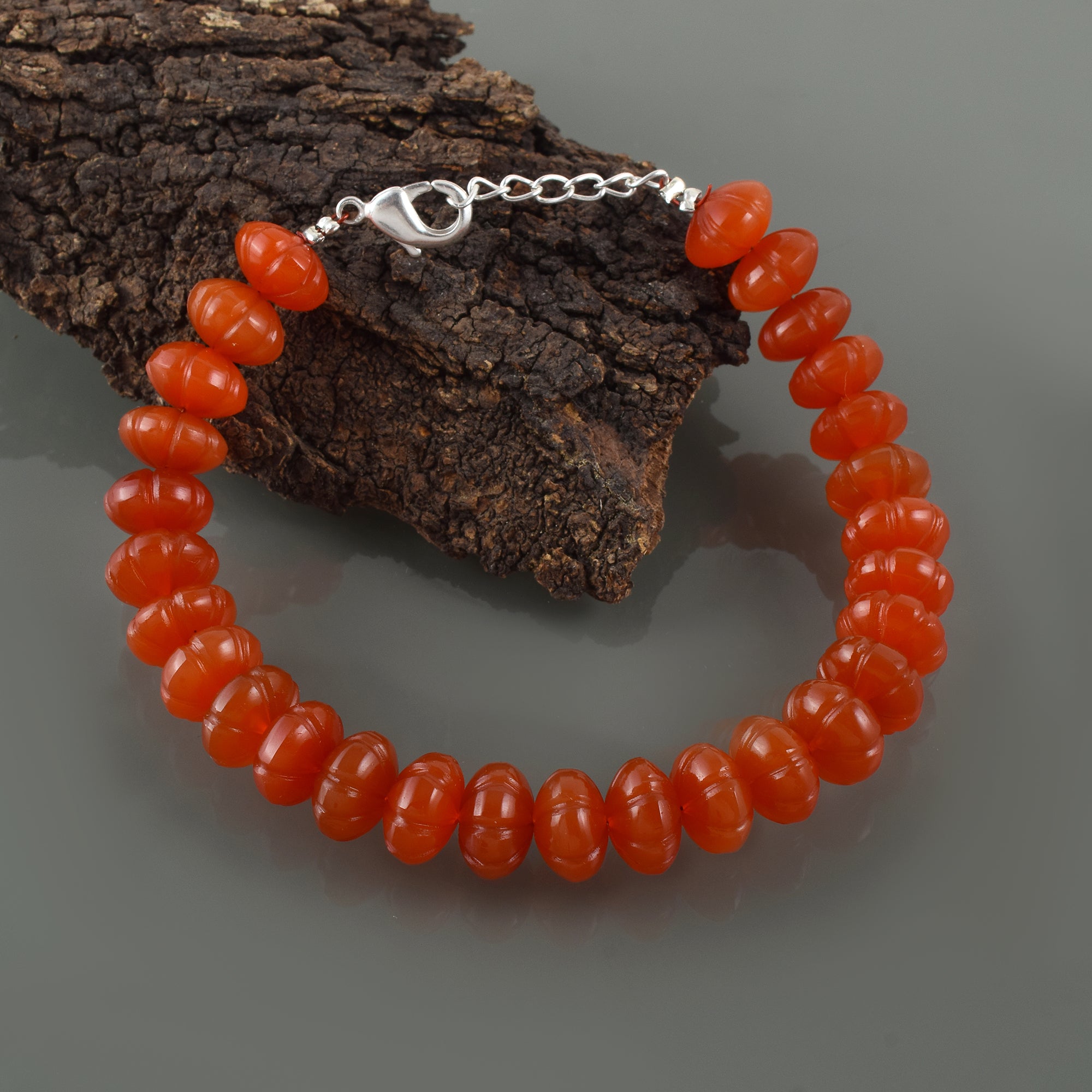Carnelian Gemstone Beaded Silver Bracelet, July Birthstone Jewelry For Spiritual Awareness And Reduces Anxiety 