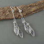 Natural Gray Tourmalated Quartz  Drop/Dangle Fine Gemstone Earrings 