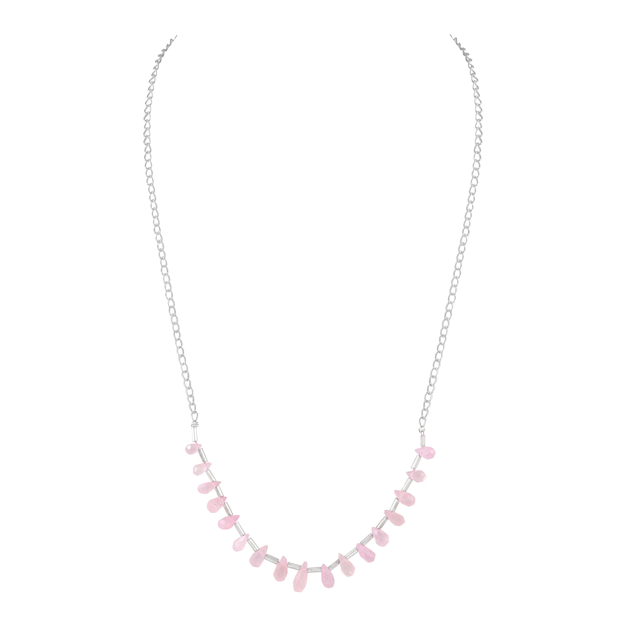 Natural Pink Rose Quartz Beaded Fine Gemstone Necklace 