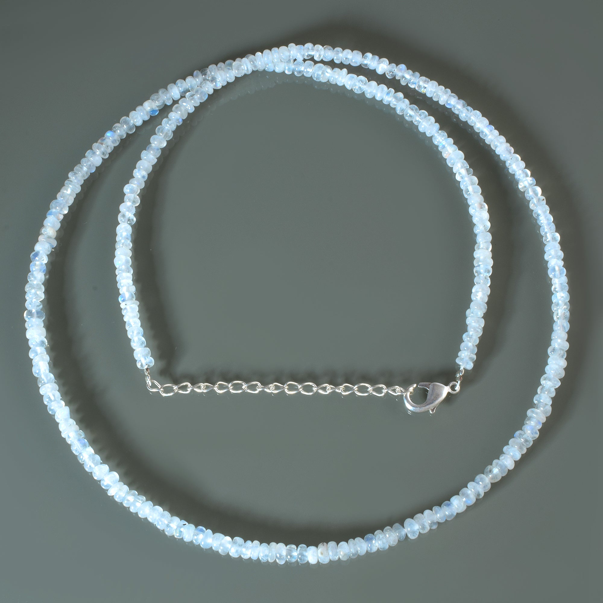 Natural White Rainbow Moonstone Beaded Fine Gemstone Necklace 