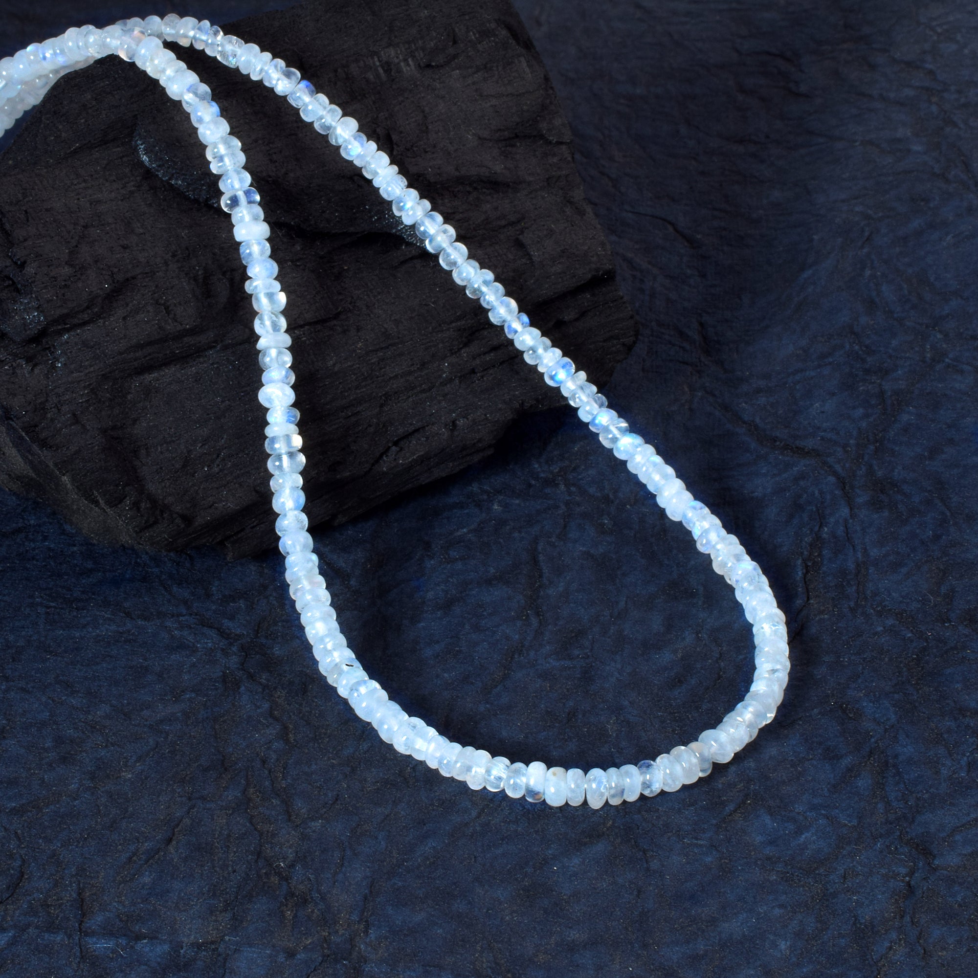 Natural White Rainbow Moonstone Beaded Fine Gemstone Necklace 