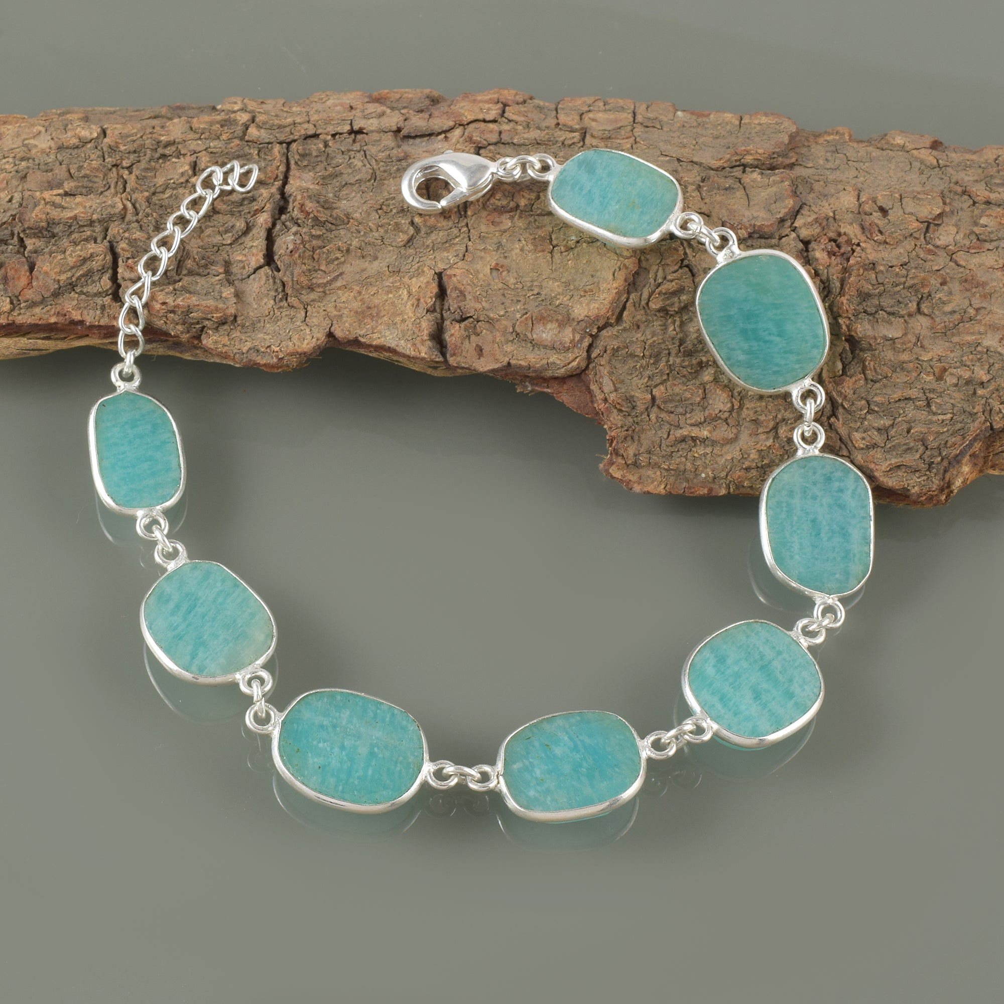 Natural Sky Blue Amazonite Beaded Fine Gemstone Bracelet 