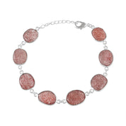 Natural Red Strawberry Quartz Beaded Fine Gemstone Bracelet 