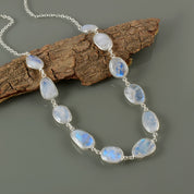 Natural Sky Blue Rainbow Moonstone Beaded Fine Gemstone Necklace 