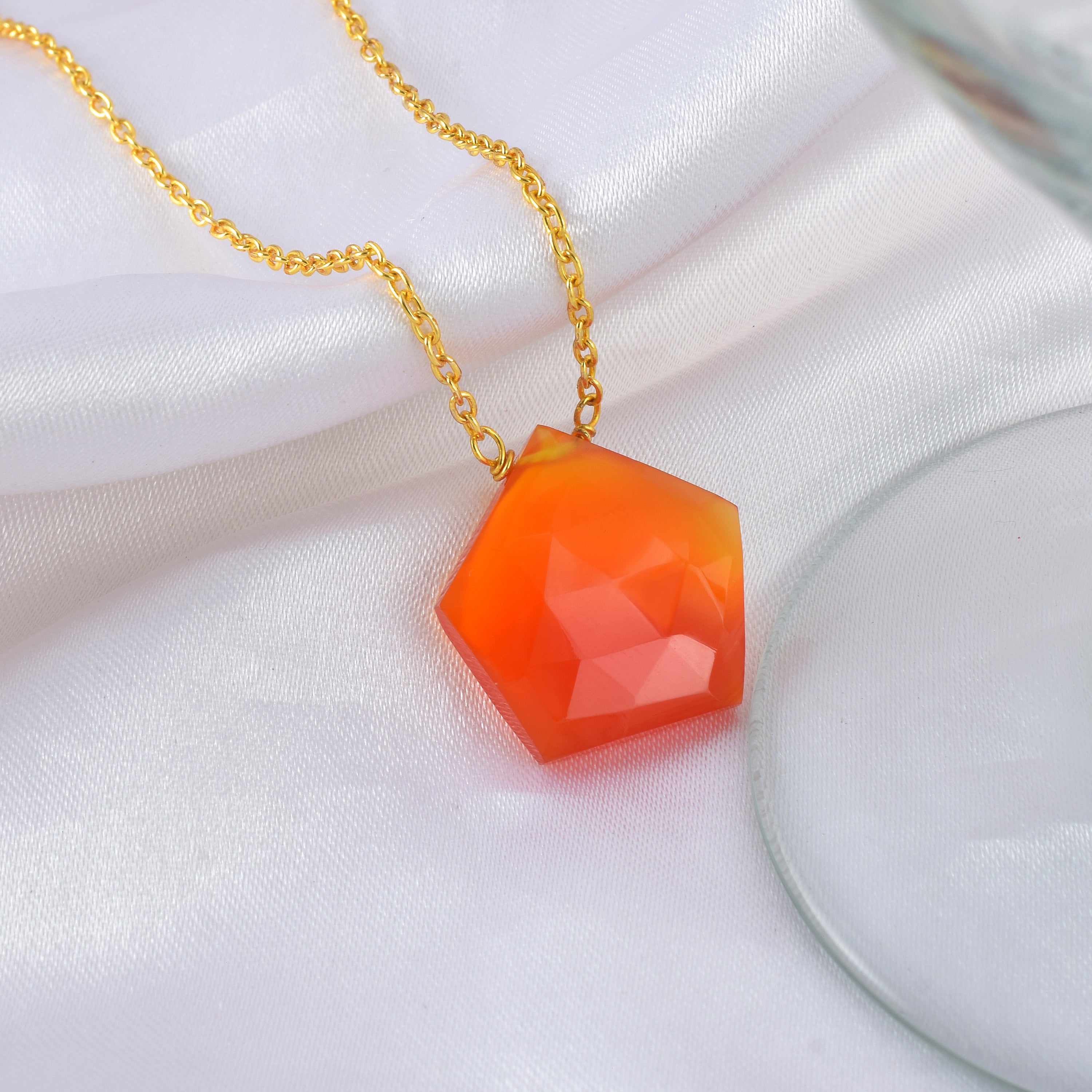 Natural Orange Carneline Chain Fine Gemstone Necklace 