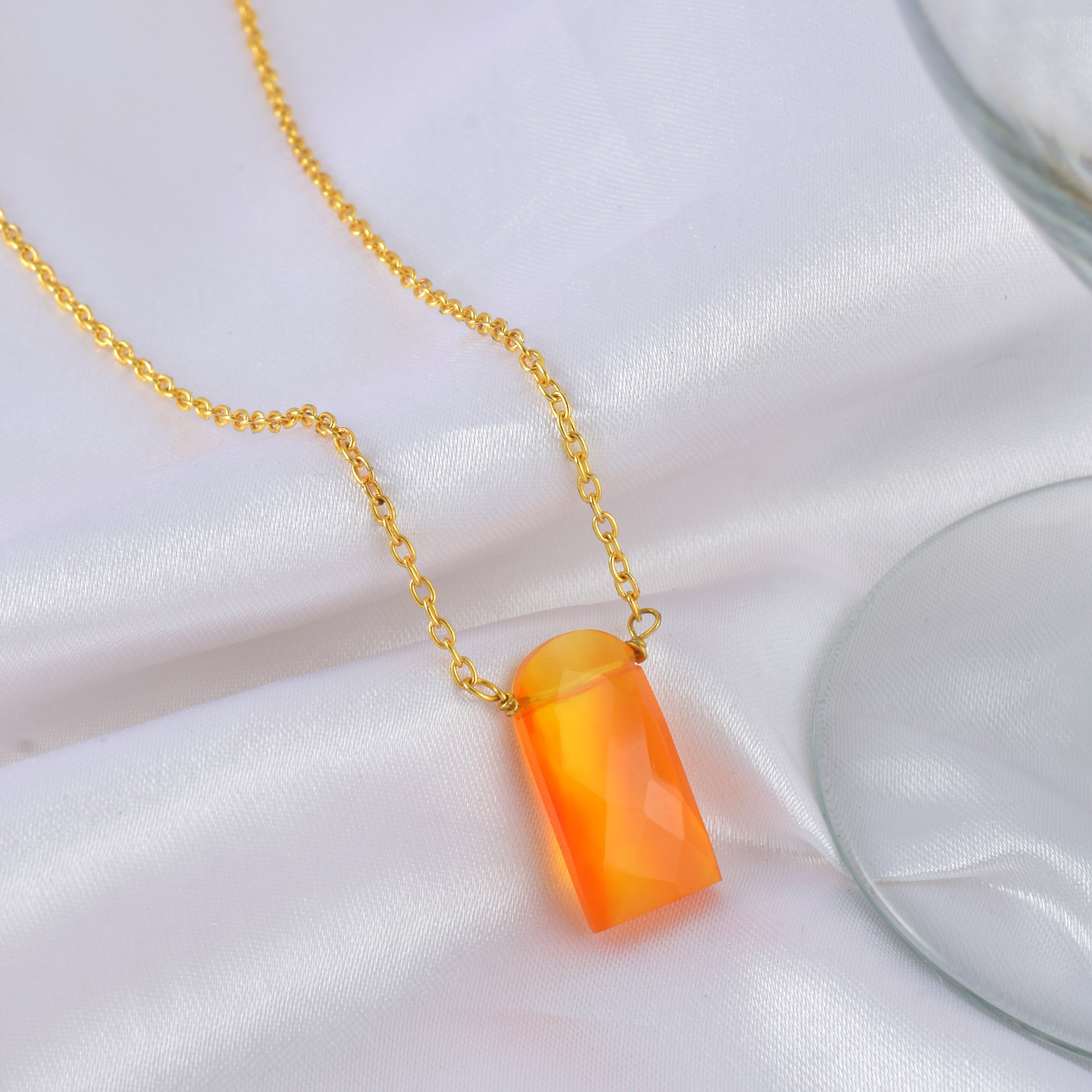 Natural Orange Carneline Chain Fine Gemstone Necklace 