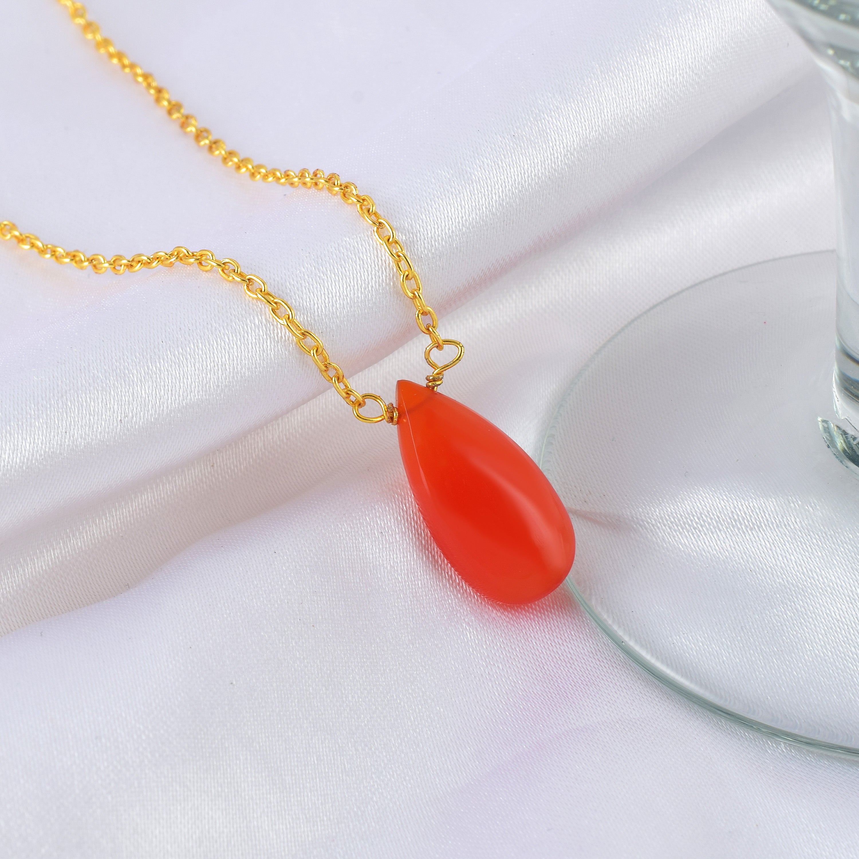 Natural Orange Carneline Chain Fine Gemstone Necklace 