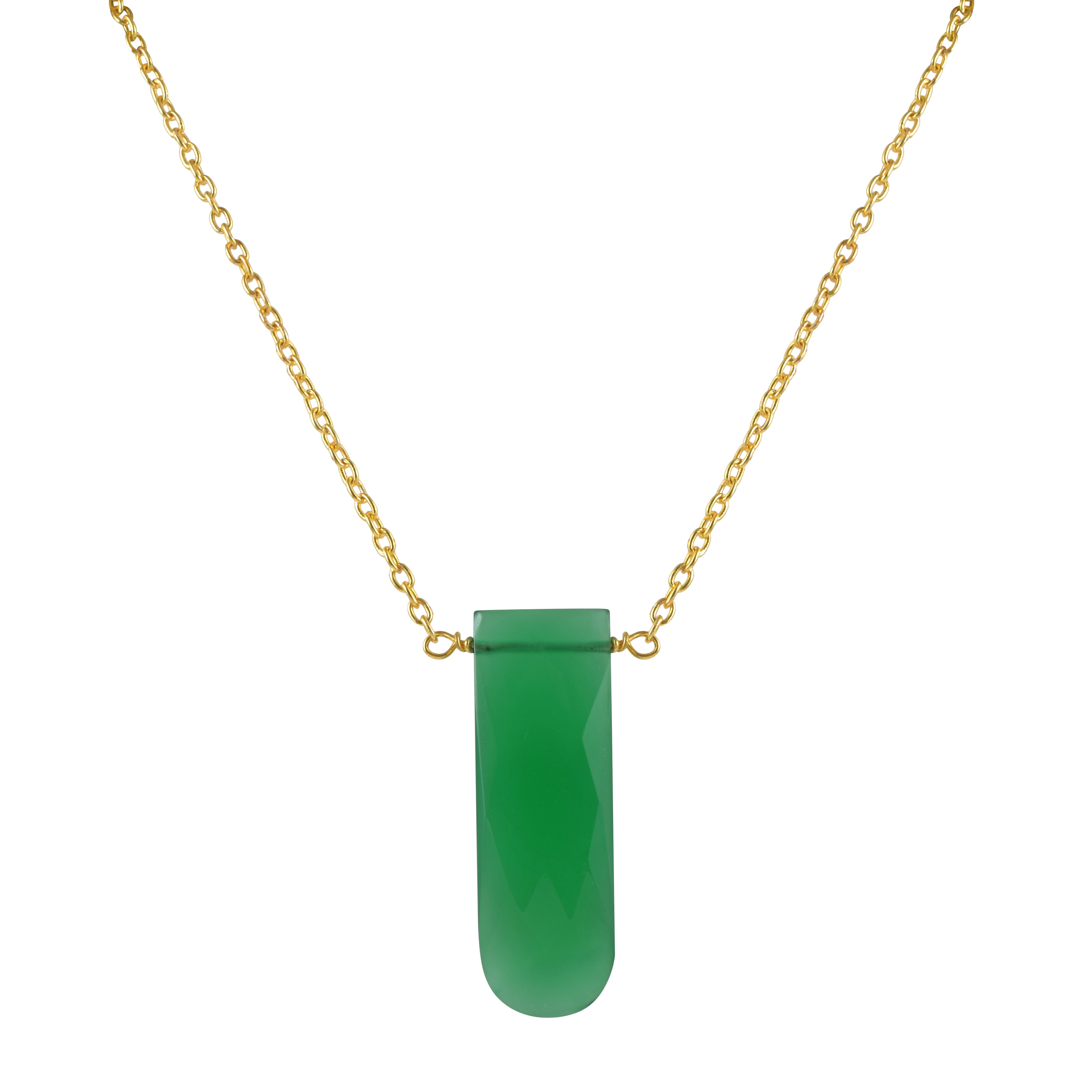 Natural Green Green Onyx Chain Fine Gemstone Necklace 