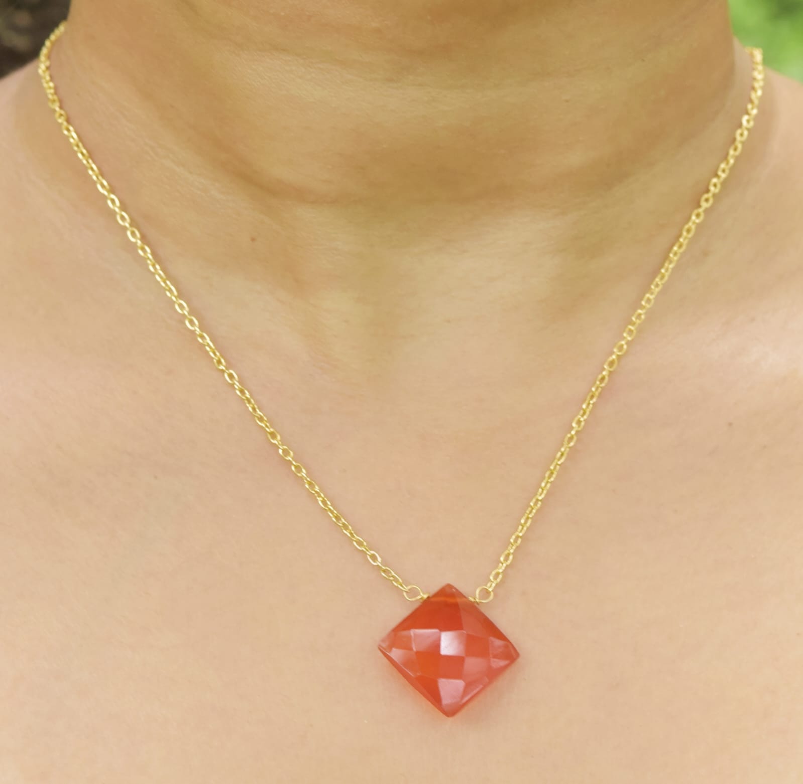 Natural Orange Carneline Chain Fine Gemstone Necklace 