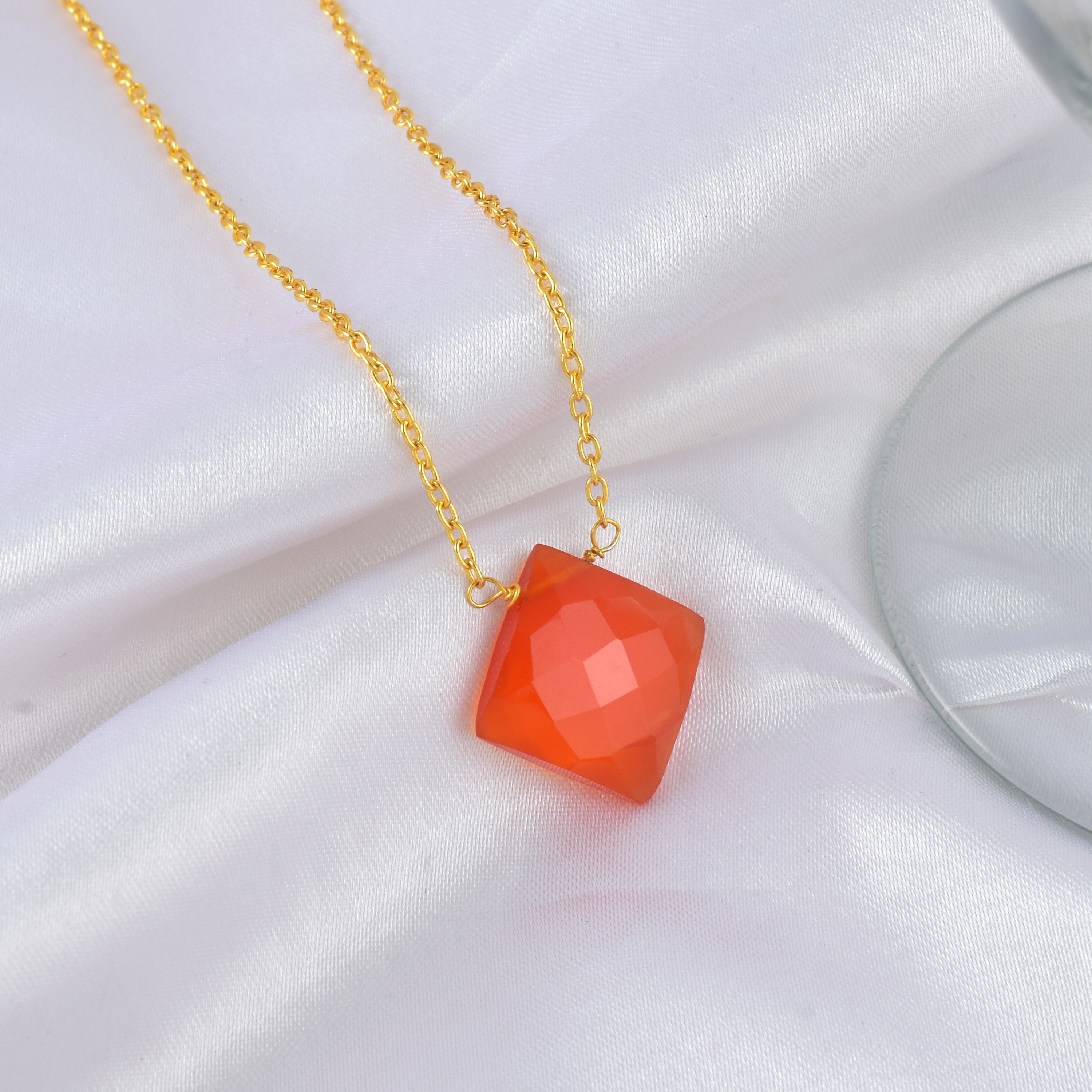 Natural Orange Carneline Chain Fine Gemstone Necklace 