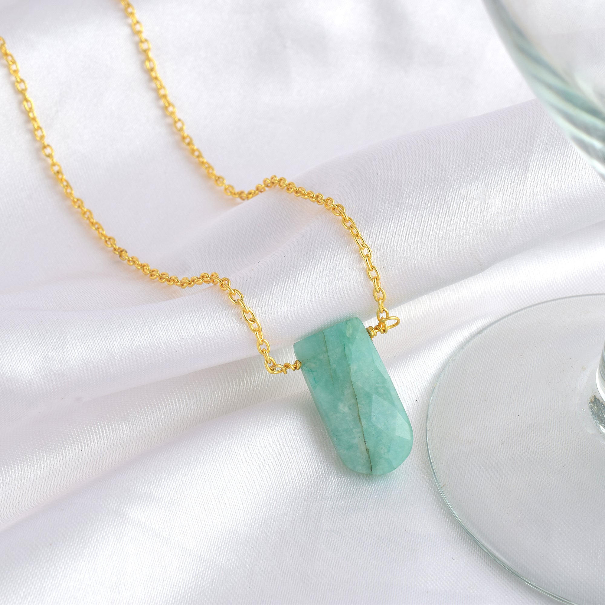 Natural Sea Green Amazonite Beaded Fine Gemstone Necklace 