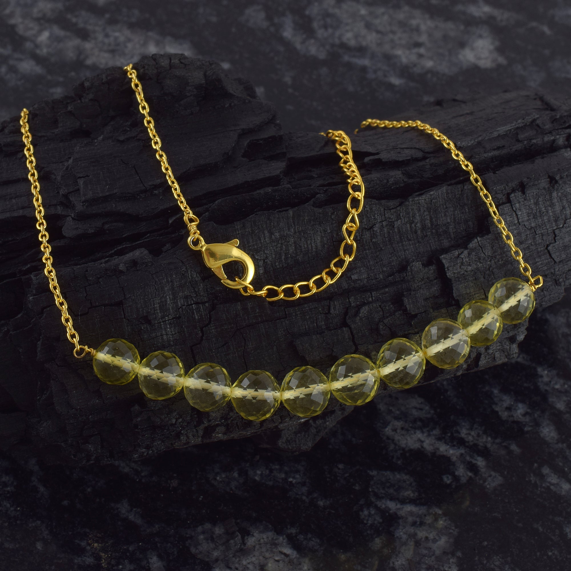 Natural Lemon Yellow Lemon Quartz Beaded Fine Gemstone Necklace 