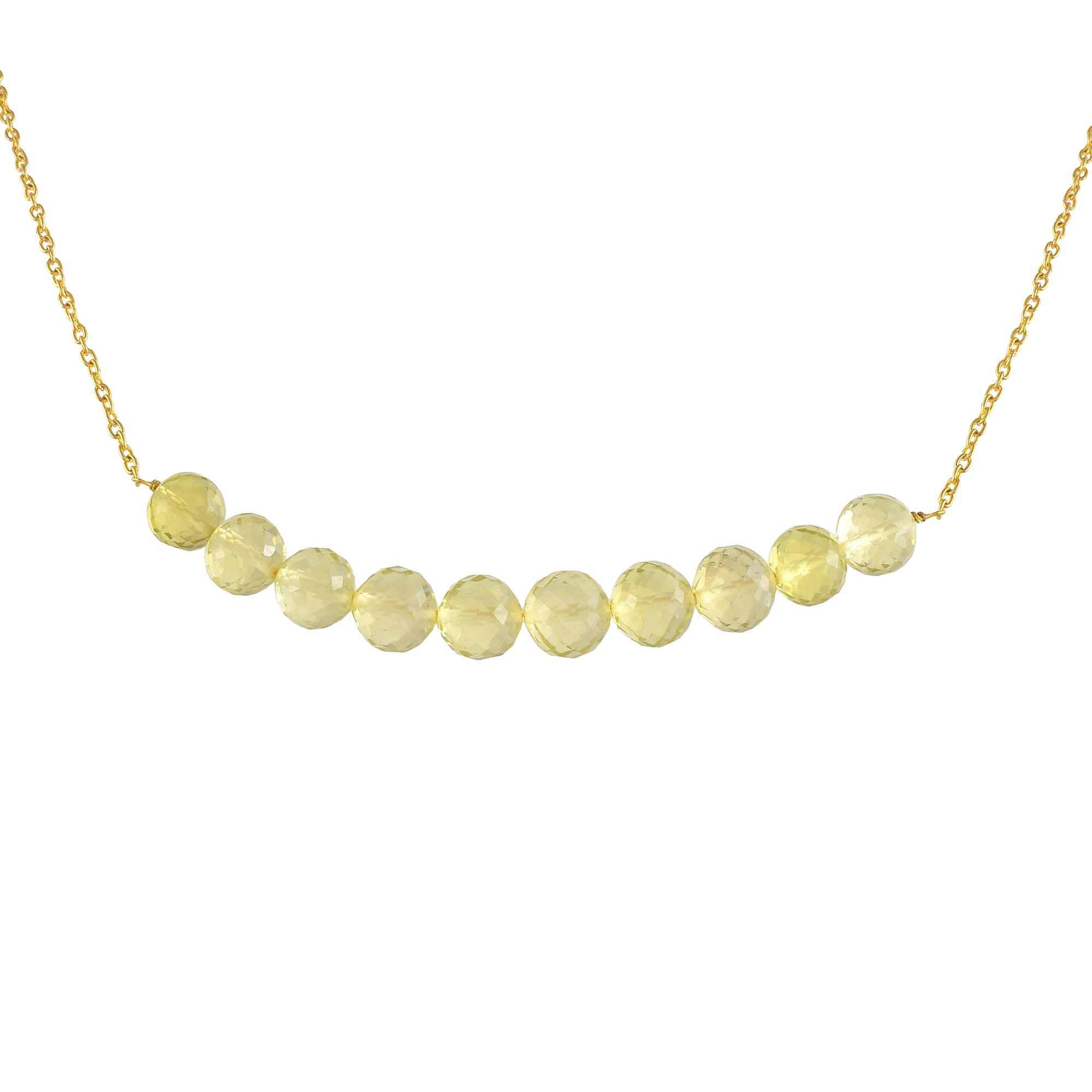 Natural Lemon Yellow Lemon Quartz Beaded Fine Gemstone Necklace 