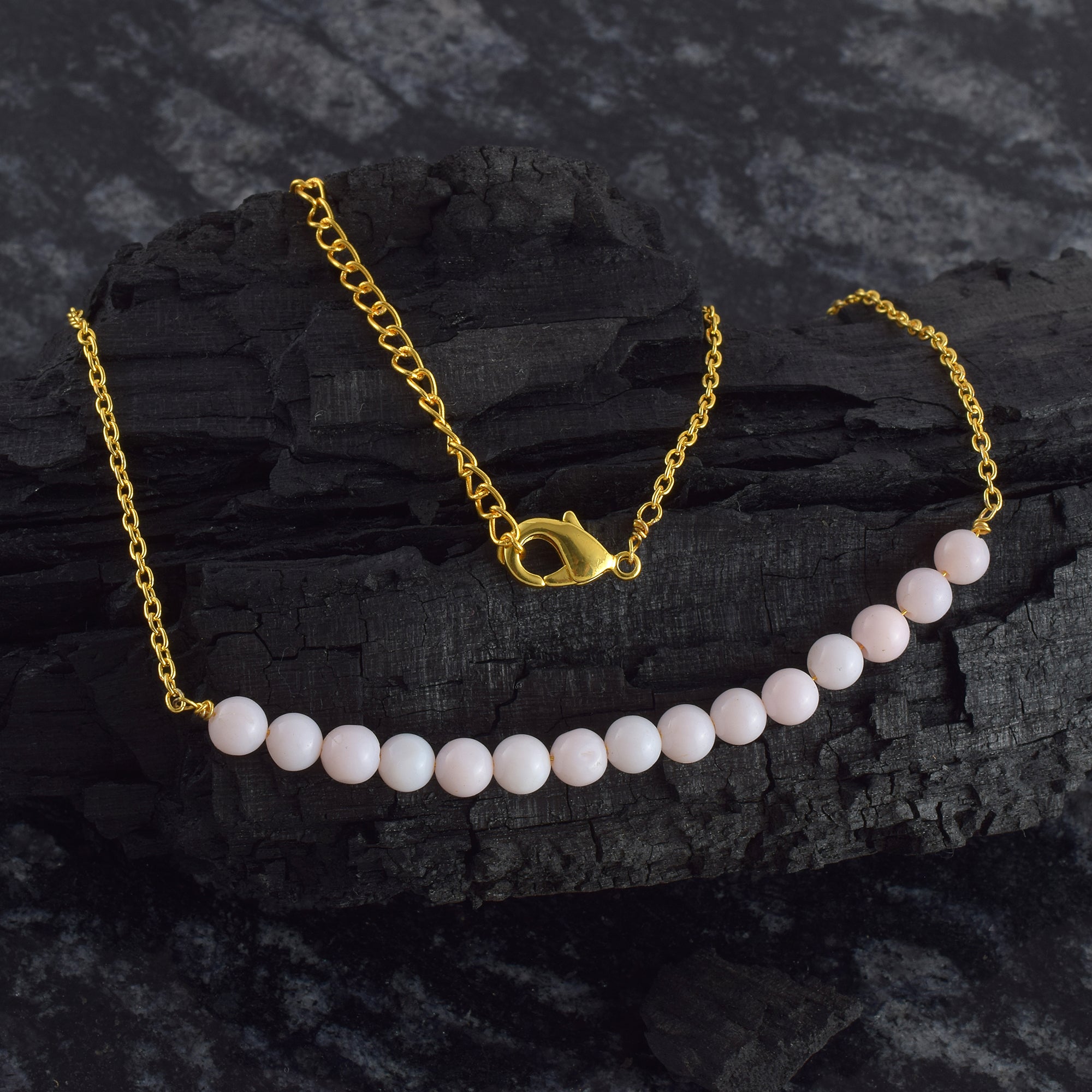 Natural Pink Pink opal Beaded Fine Gemstone Necklace 