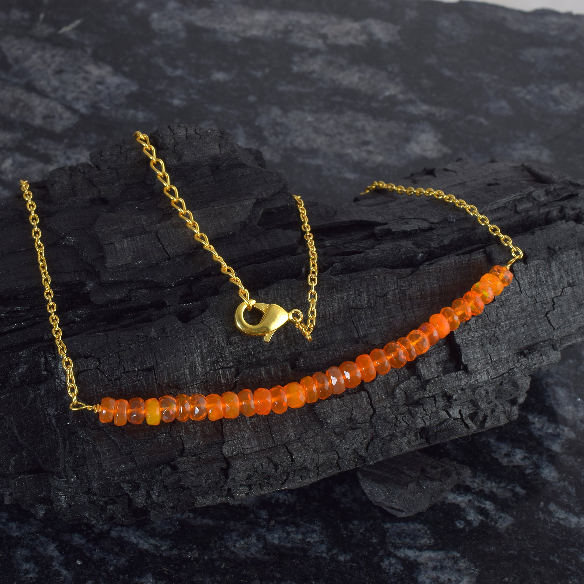 Natural Orange Fire Ethiopian opal Beaded Fine Gemstone Necklace 