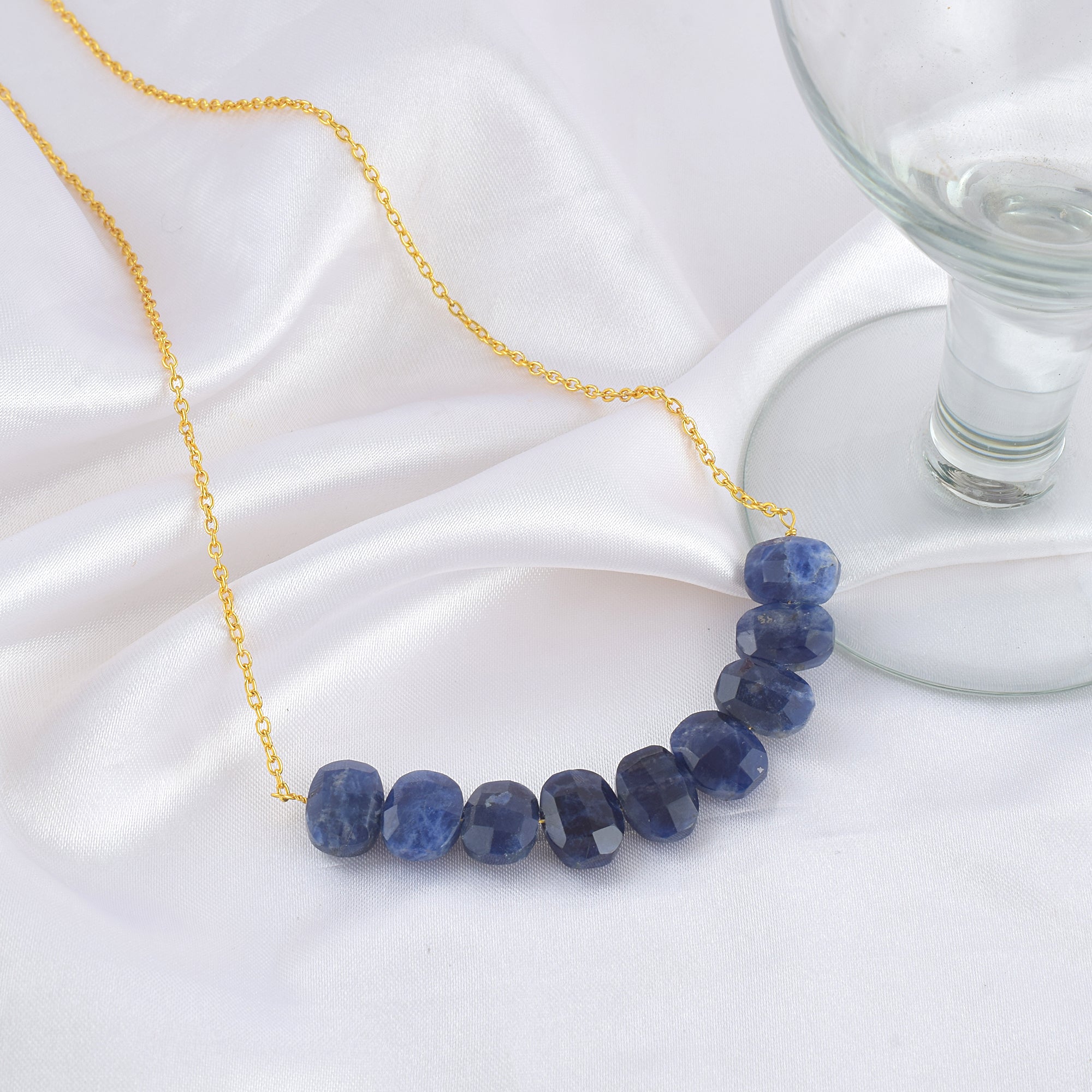 Natural Blue Sodalite Beaded Fine Gemstone Necklace 