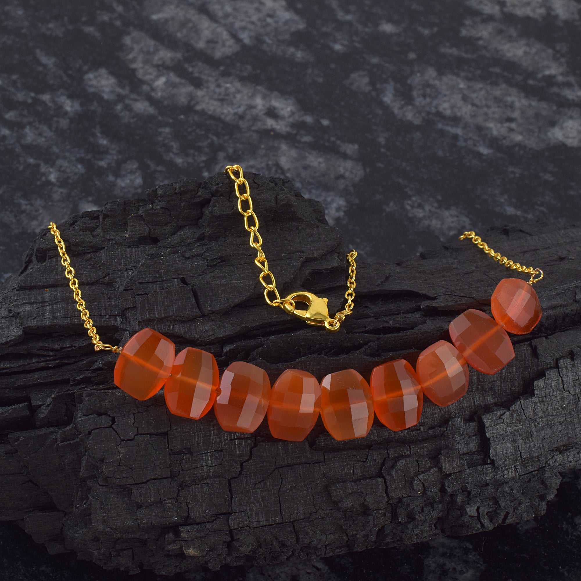 Natural Orange Carnelian Beaded Fine Gemstone Necklace 