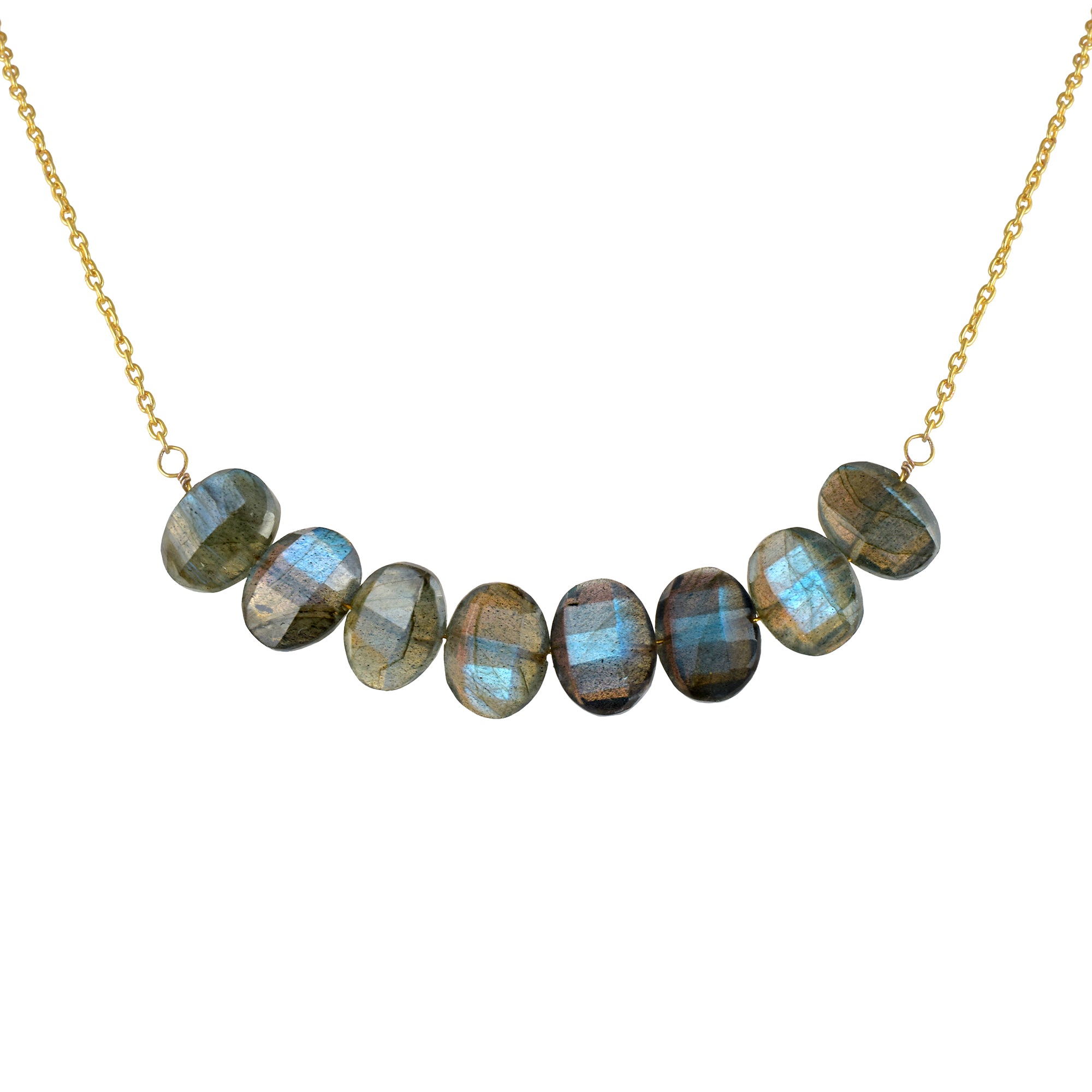 Natural Gray Labradorite Beaded Fine Gemstone Necklace 