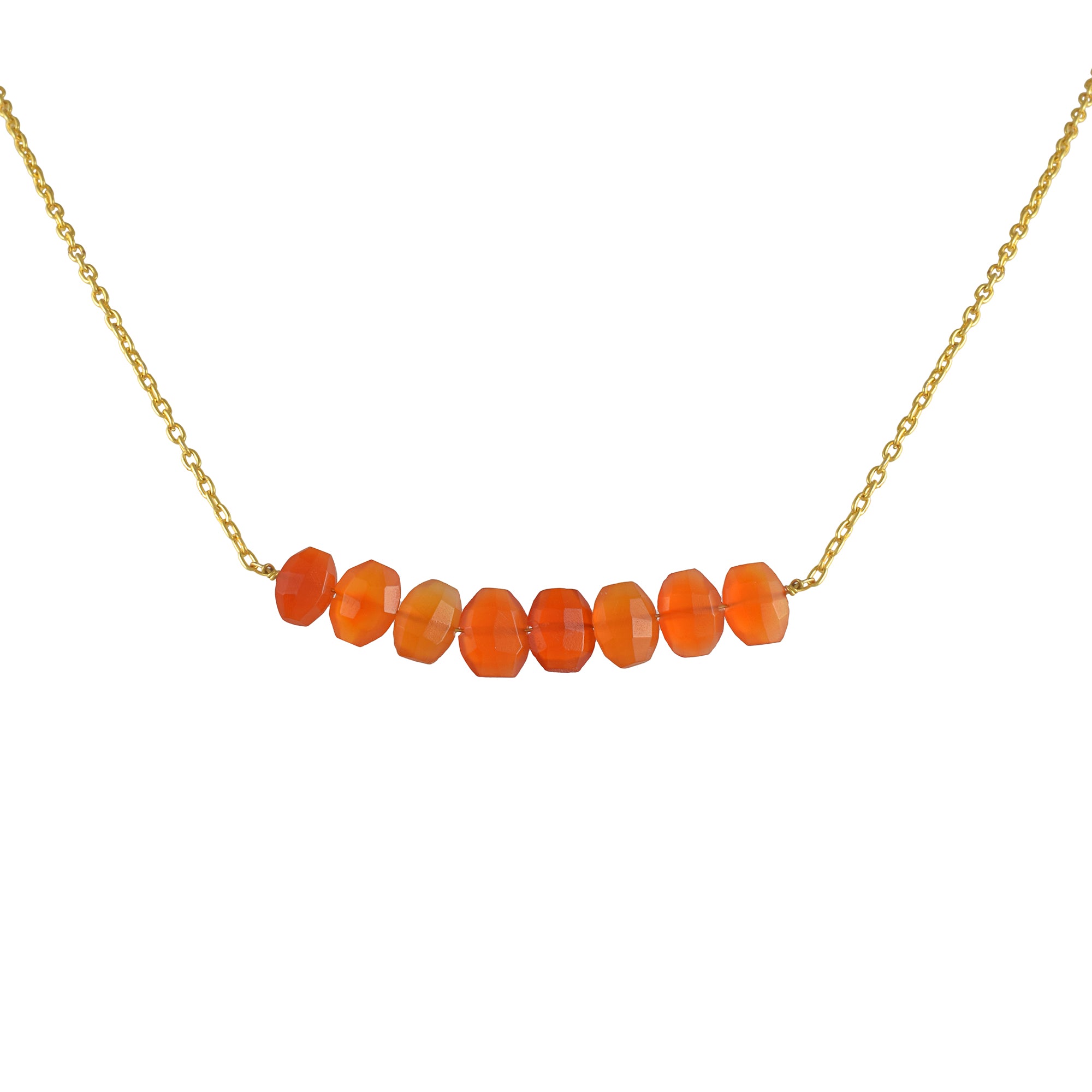 Natural Orange Red Onyx Beaded Fine Gemstone Necklace 