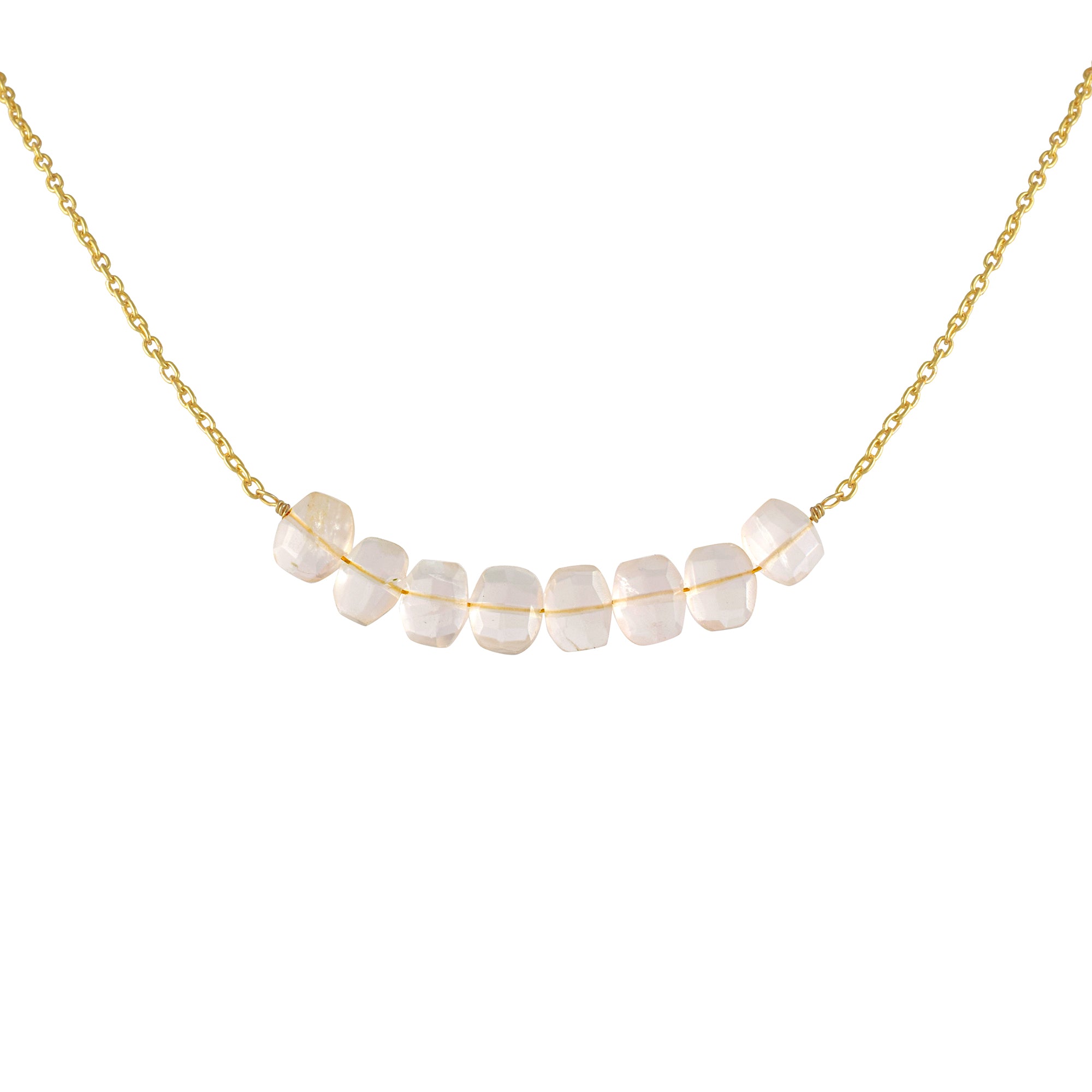 Natural White Rose Quartz Beaded Fine Gemstone Necklace 