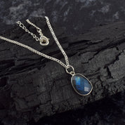 Natural Sky Blue Labradorite Beaded Fine Gemstone Necklace 