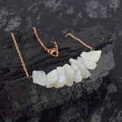 Natural Rainbow Moonstone Uncut Chips Rose Gold Plating Chain Necklace | 92.5 Sterling Silver Fine Jewelry | June Birthstone