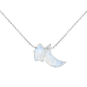 Natural Rainbow Moonstone Crescent Moon Chain Necklace | 92.5 Sterling Silver fine Jewelry | June Birthstone