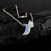 Natural Rainbow Moonstone Crescent Moon Chain Necklace | 92.5 Sterling Silver fine Jewelry | June Birthstone