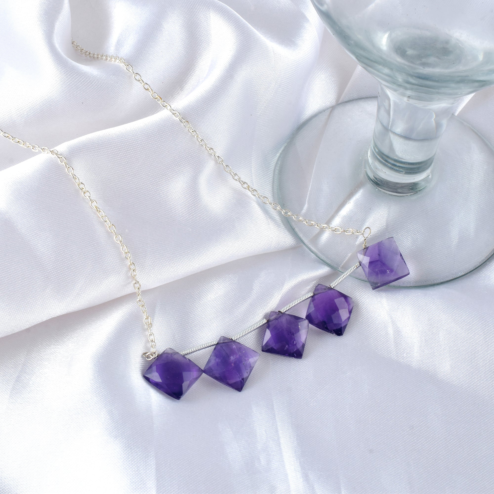 Natural Purple Amethyst  Beaded Fine Gemstone Necklace 