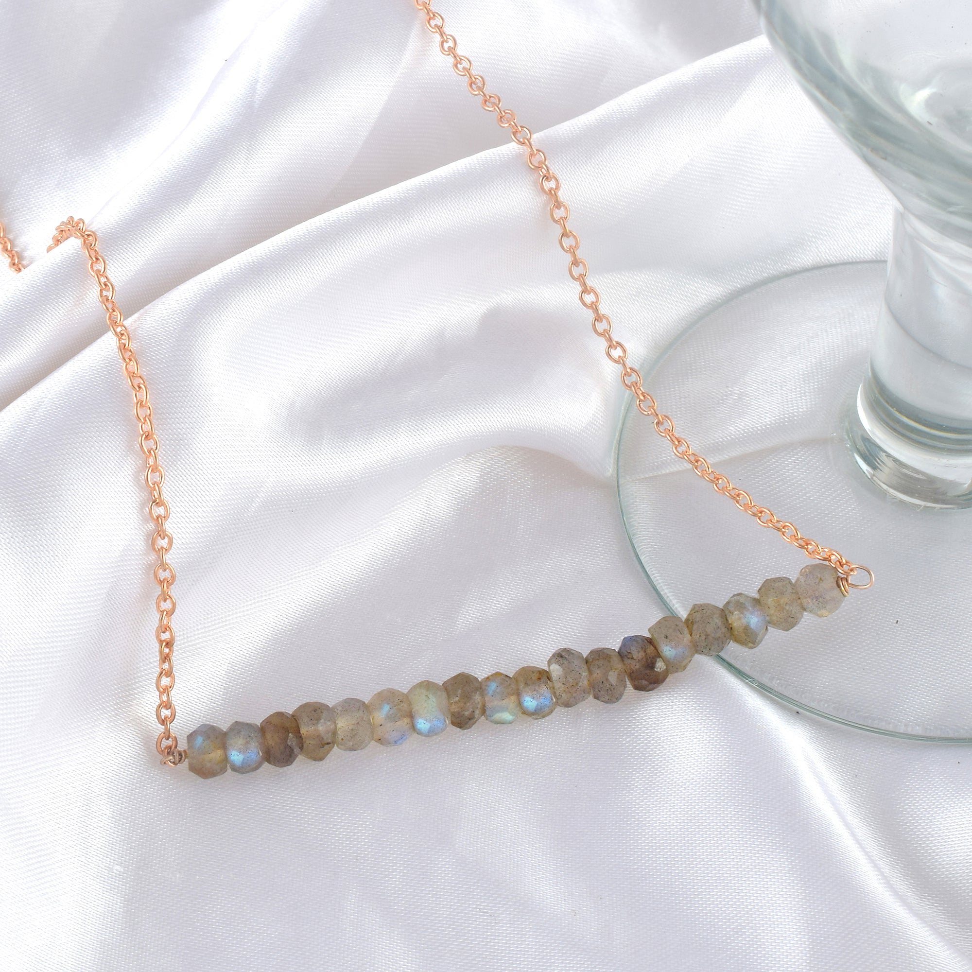 Natural Gray Labradorite Beaded Fine Gemstone Necklace 