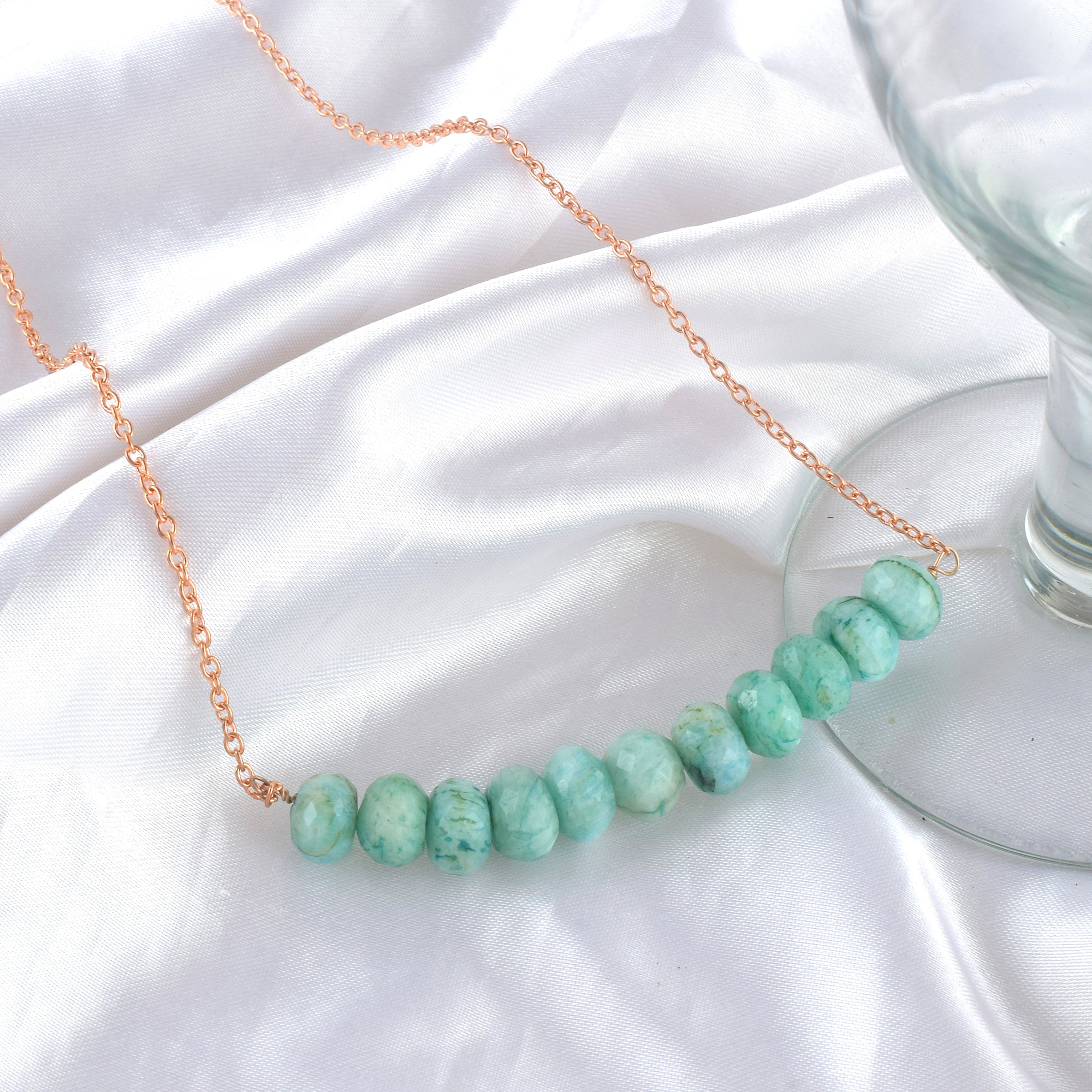 Natural Greyish Blue Amazonite Beaded Fine Gemstone Necklace 