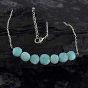 Natural Greyish Blue Amazonite Beaded Fine Gemstone Necklace 