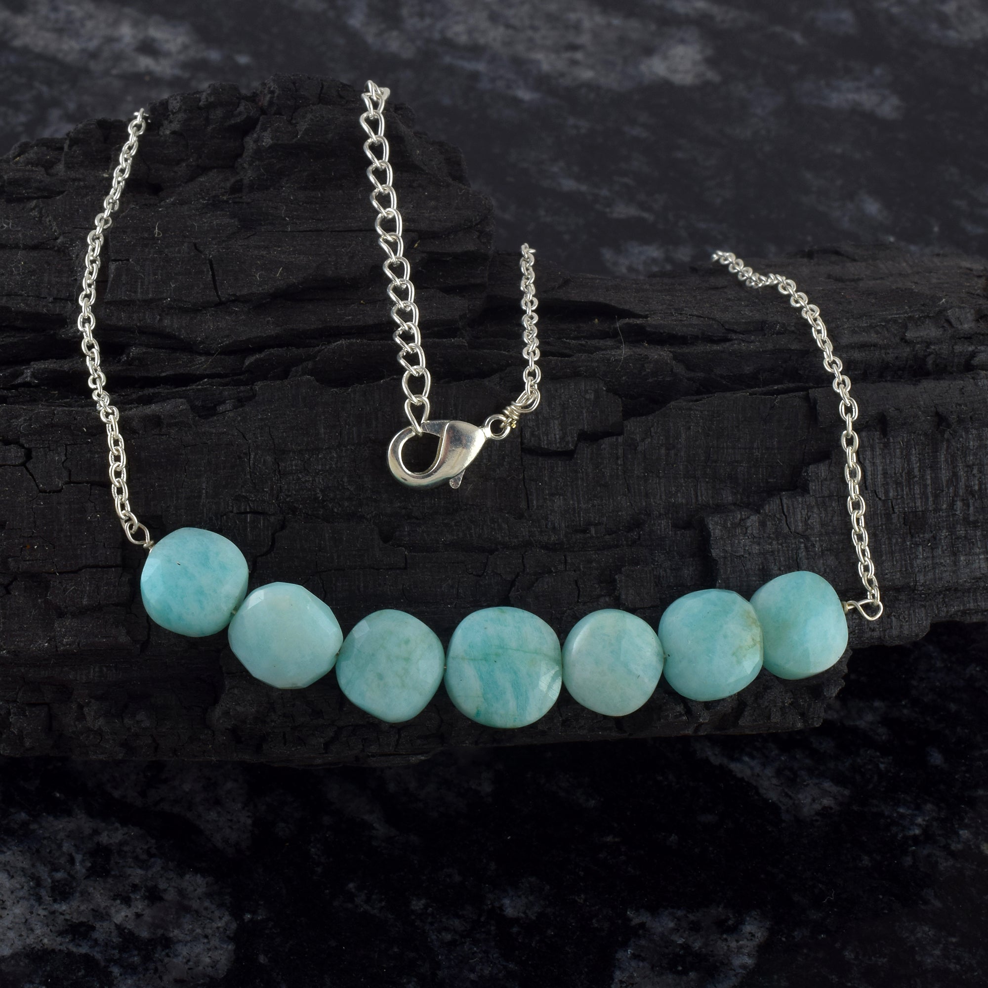 Natural Greyish Blue Amazonite Beaded Fine Gemstone Necklace 