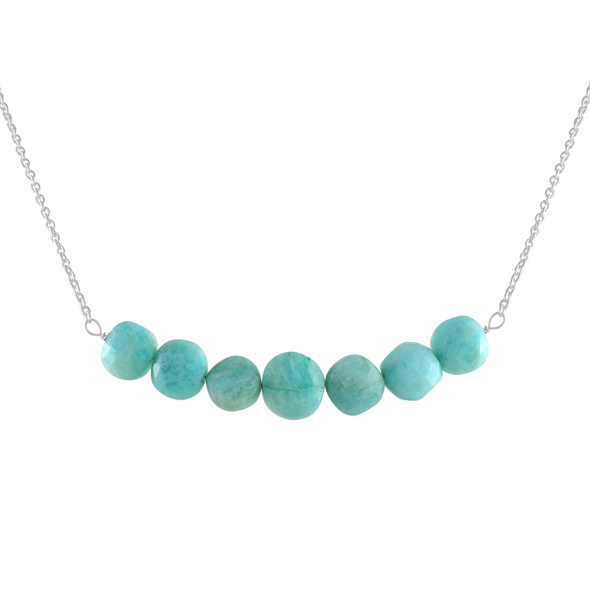 Natural Greyish Blue Amazonite Beaded Fine Gemstone Necklace 