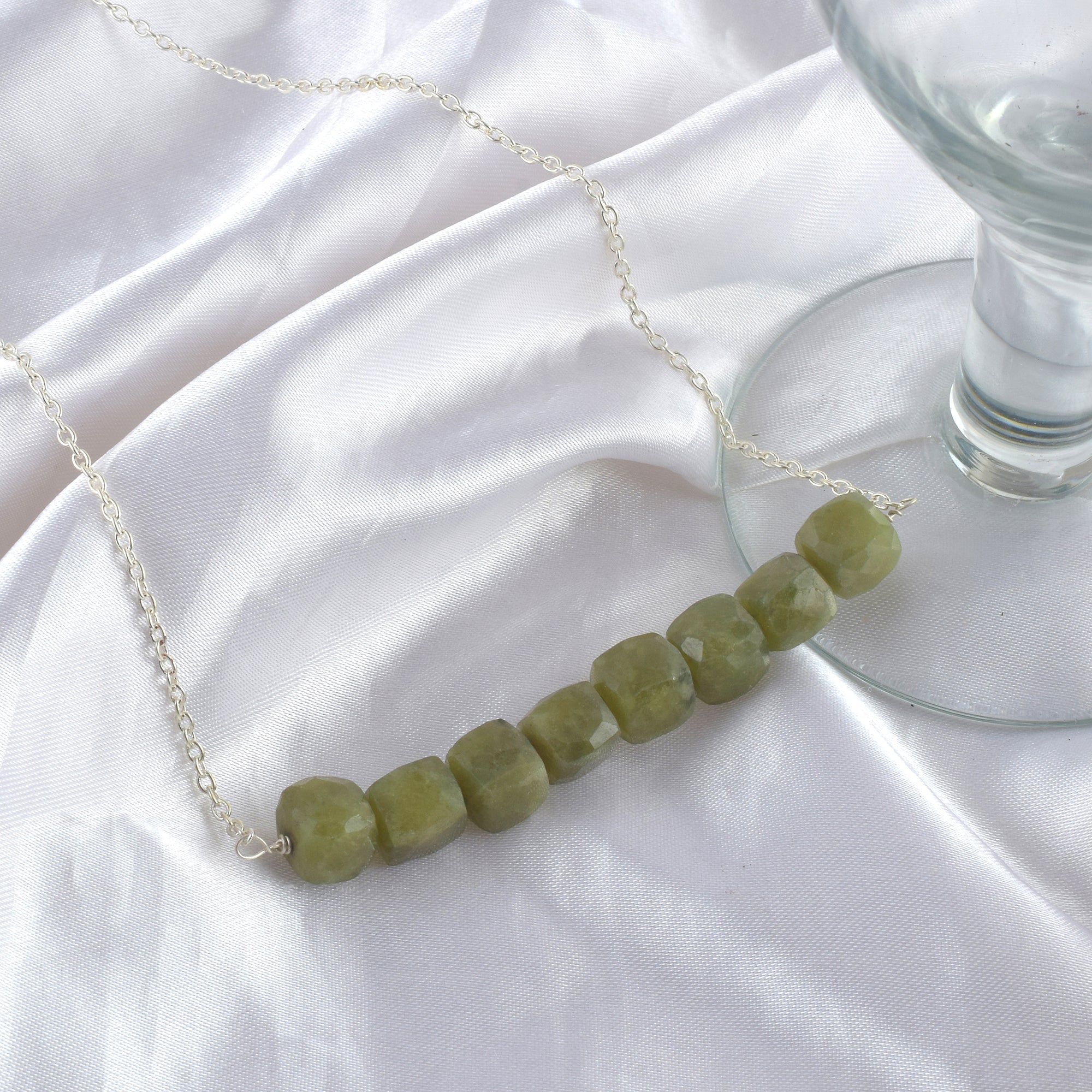 Natural Green Vessonite Beaded Fine Gemstone Necklace 