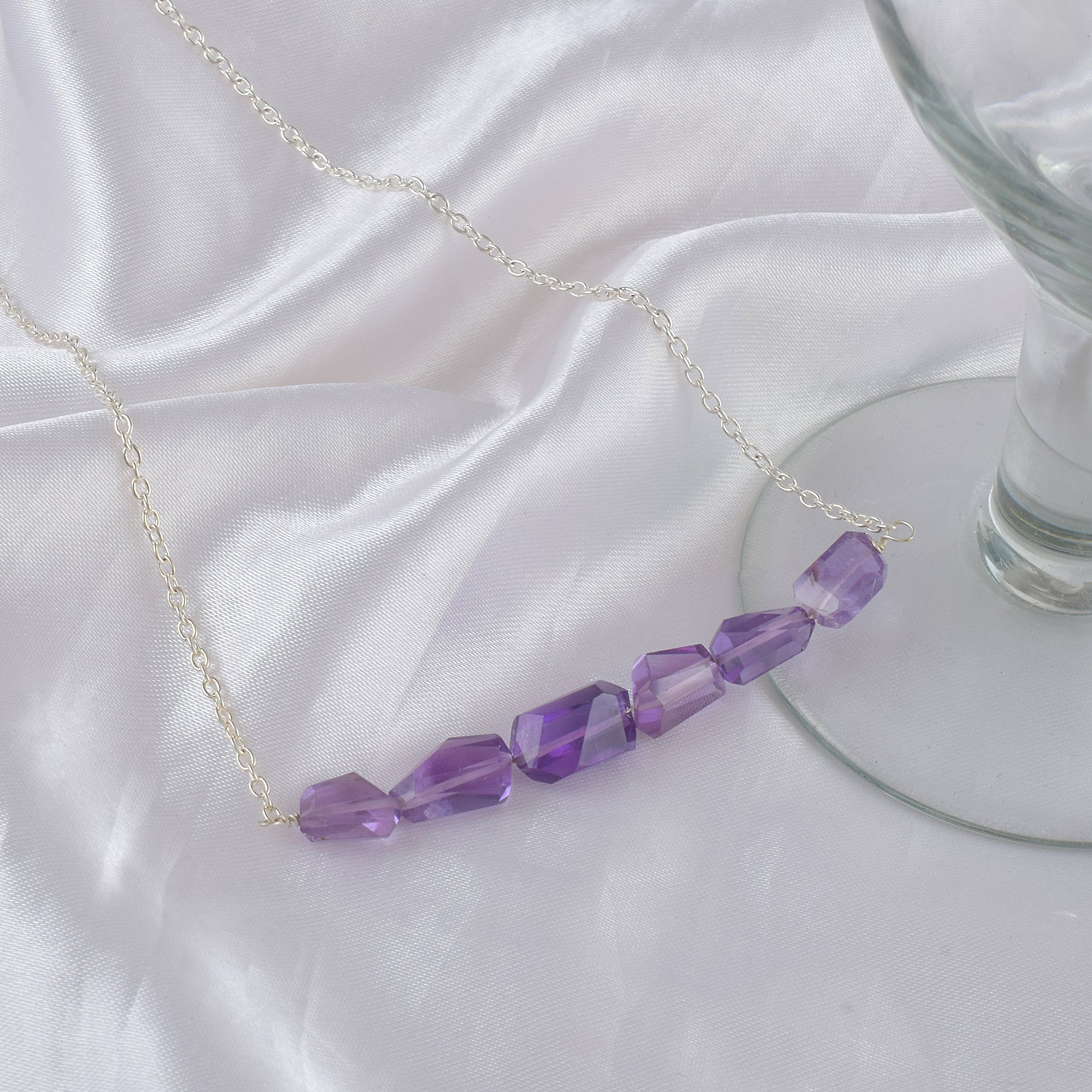 Natural Purple Amethyst  Beaded Fine Gemstone Necklace 