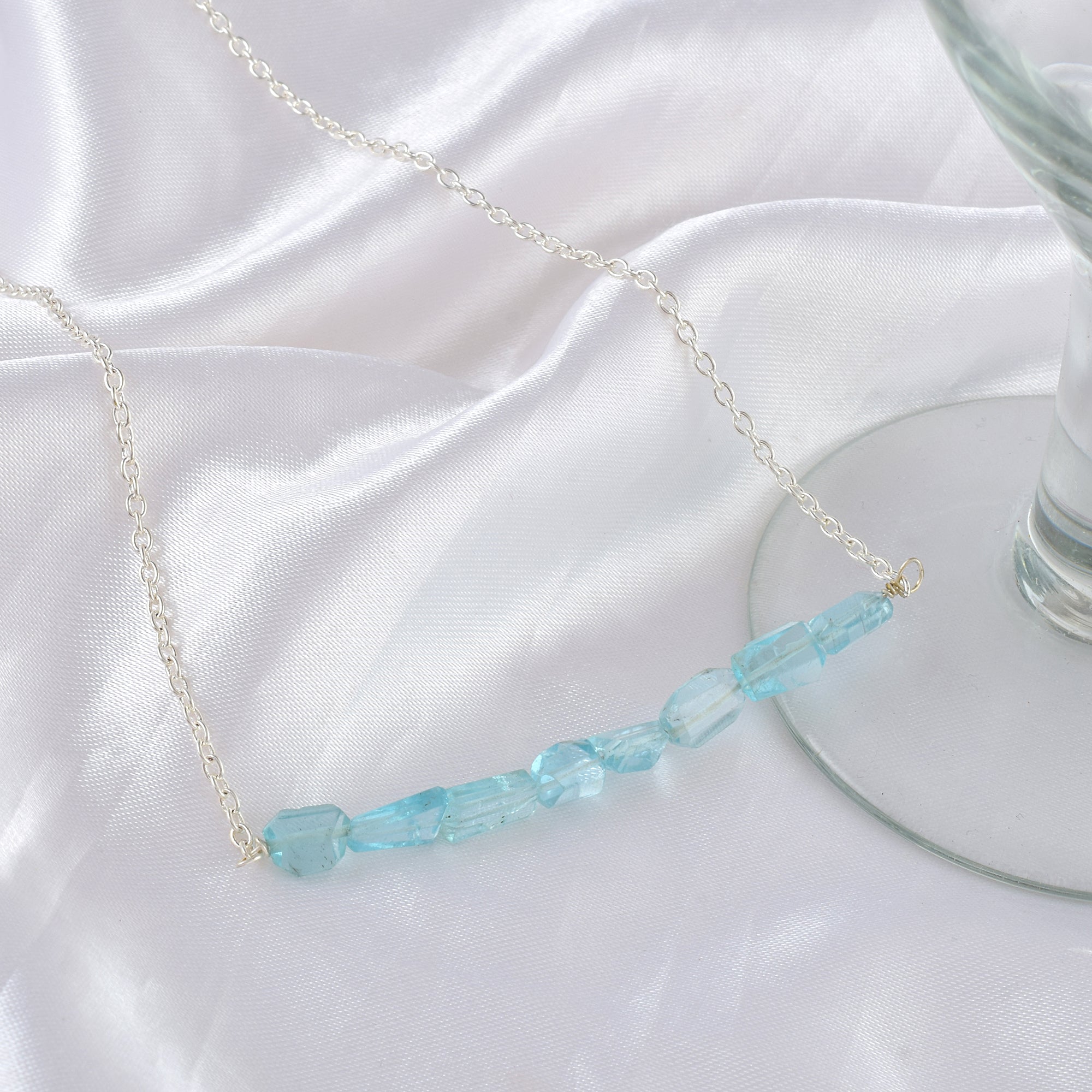 Natural Neon Blue Apatite  Beaded Fine Gemstone Necklace 